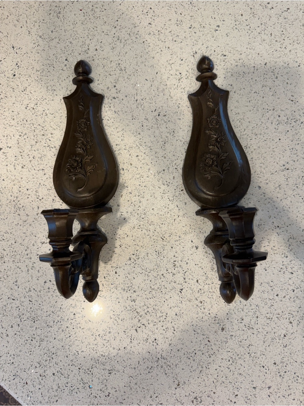 Ornate Brass Toned Wall Sconces Pair - Decorative Home Wall Decor